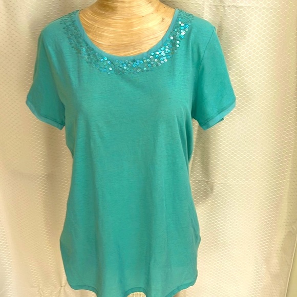 DKNY cotton tee generous size L. Not too bright turquoise. - Picture 2 of 6